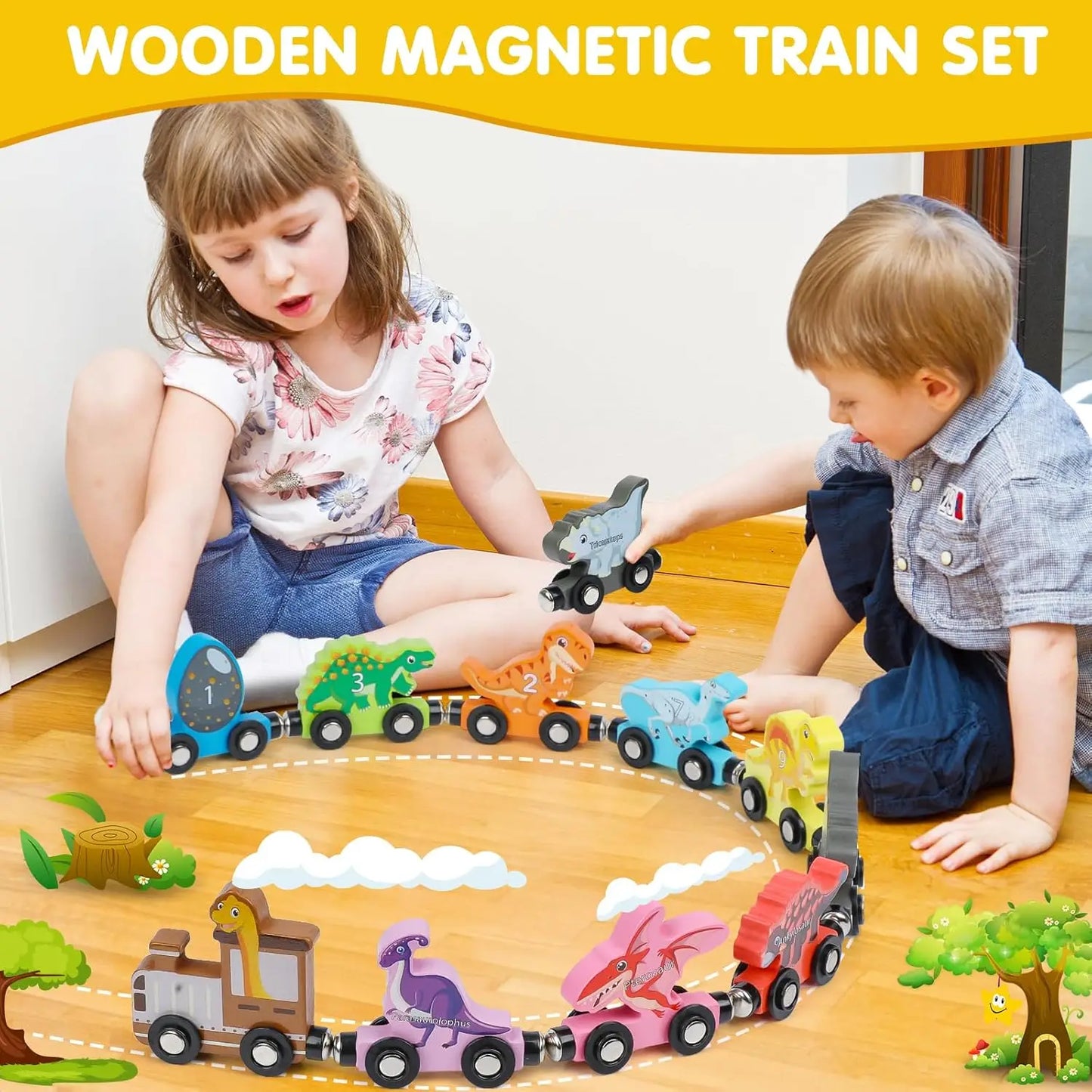 Train magnétique en bois Montessori
